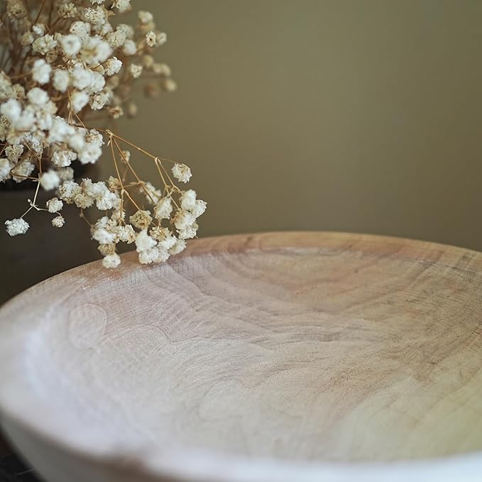 Hand Carved Wooden Decorative Bowl for Home Entryway Decor, Wood Centerpiece Bowl for Coffee Table Decor, Wood Dough Bowl for Farmhouse Decor (Natural)