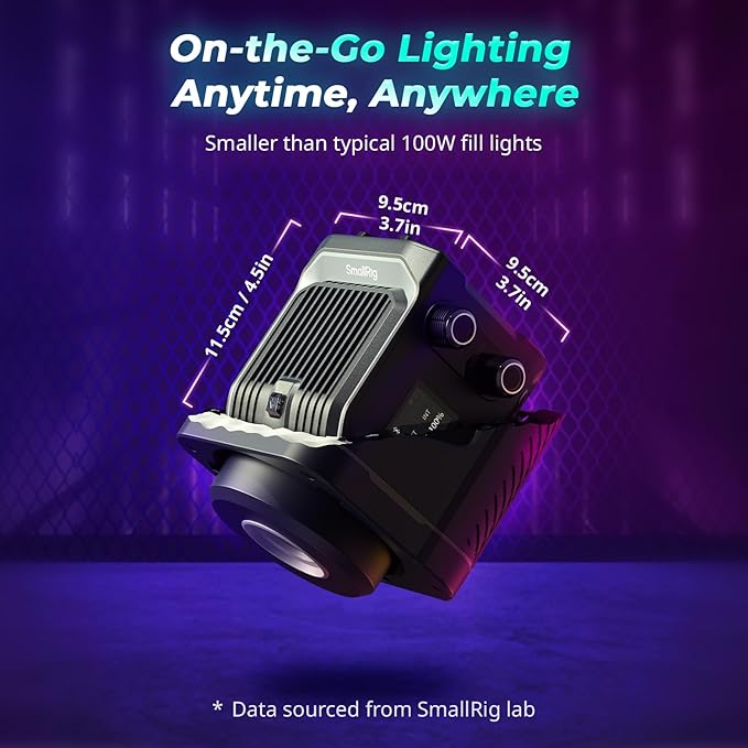 SmallRig RC 100C RGBWW LED Video Light, with App Control, 100W Mini COB Continuous Output Lighting, Handheld Spotlight 2700-10000K/CRI 96+/TLCI 98+/12 Effects, 11000Lux/1m, Lite Version Ink Blue, 5377