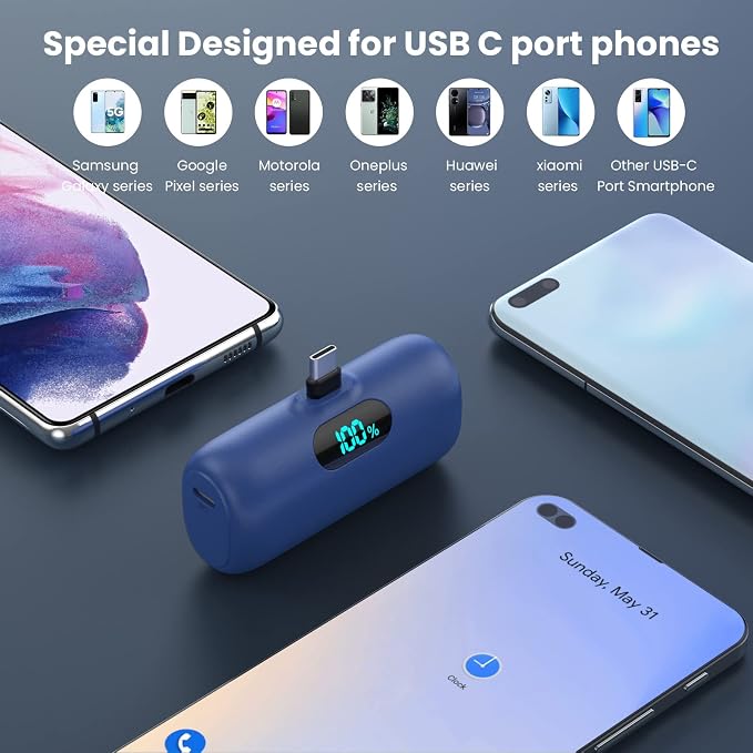 [2 Pack]Small Portable Charger for iPhone 17/16/15 Series5000mAh 3A PD USB C Power Bank Mini Travel Essentials Battery Pack for iPhone 17/17 Pro/16/16 Plus/16 Pro/15 Pro MaxSamsungAndroid/LG etc