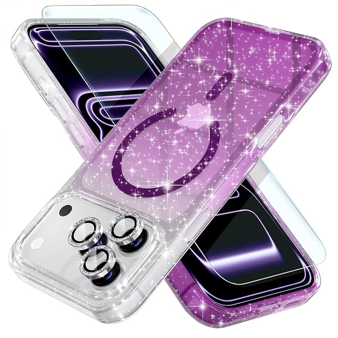 Choiche for iPhone 15 Pro Max Case Compatible with MagSafe Glitter Black | Women Girly Cute Glitter Sparkly Magnetic Phone Case with Diamond Camera Lens Protectors Military-Grade Drop Protection 6.7