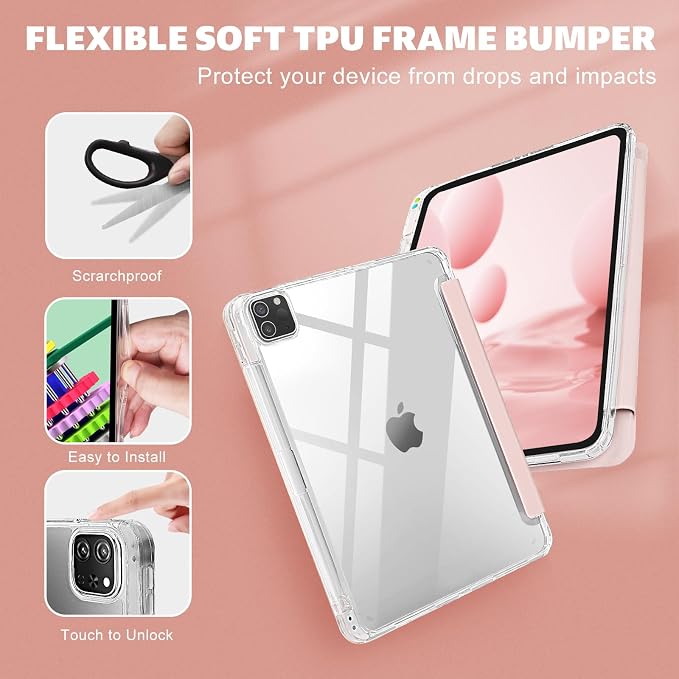 Case for iPad 9/8/7 Gen Case(2021/2020/2019)- Shockproof Cover with Built-in Pencil Holder- Smart Auto Sleep/Wake - Perfect for Students at Home/School-Pink