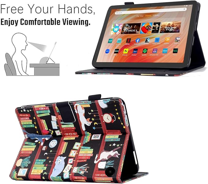 Case for Kindle Fire HD 10/10 Plus 13th/11th Generation 2023/2021 | PU Leather Folio Folding Stand Protective Cover for Fire HD 10.1 inch Tablet Auto Sleep Wake Hummingbird
