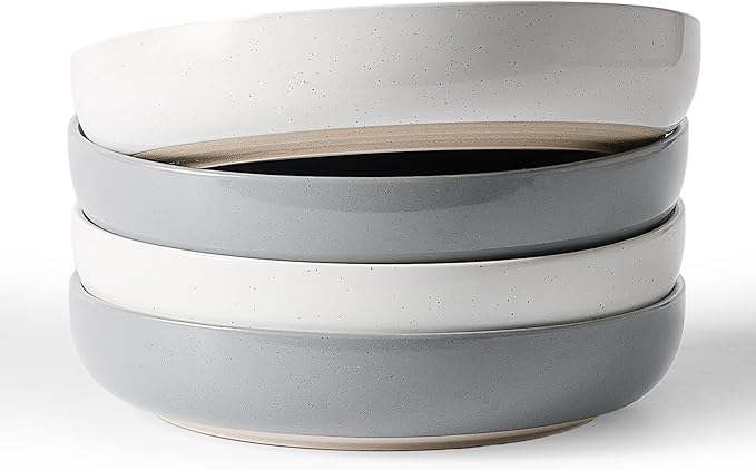 famiware Milkyway 33 oz Bowl Set, Pasta Bowls Set of 4, Salad Bowls, Double Reactive Glaze, Sturdy & Stackable, Ideal for Housewarming, Festivals, White & Dark Gray