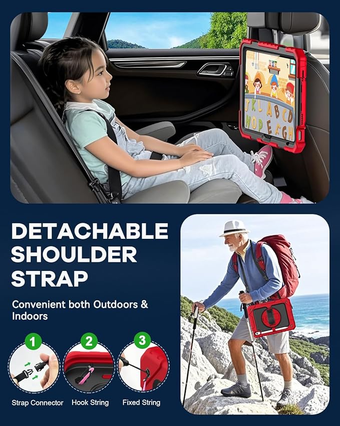 Cantis Case for iPad 11-inch (A16) 2025/ iPad 10th Generation 2022 (10.9 inch) with Screen Protector, iPad 11th Case with 360 Degree Rotating Stand/Shoulder Strap/Pencil Holder, Red