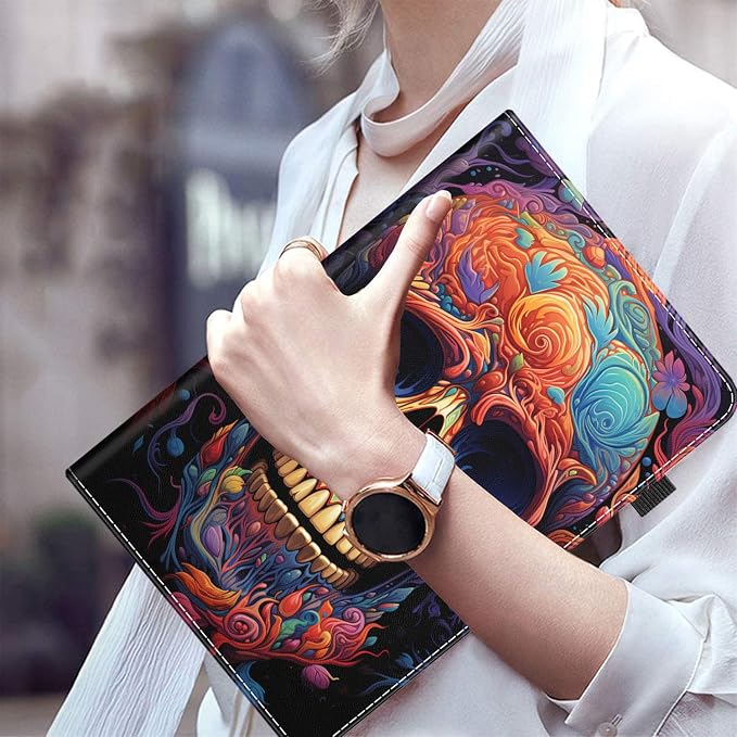 Case for All-New Amazon Fire HD 10 and 10 Plus Tablet (13th/11th Generation 2023/2021 Release) 10.1 Multi-Angle Smart Stand Cover Auto Sleep/Wake Skull and Fire
