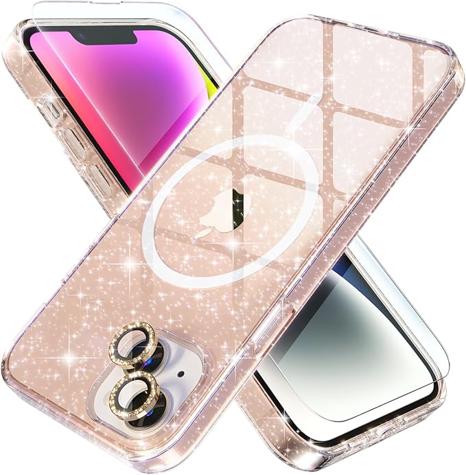 Choiche for iPhone 15 Pro Max Case Compatible with MagSafe Glitter Black | Women Girly Cute Glitter Sparkly Magnetic Phone Case with Diamond Camera Lens Protectors Military-Grade Drop Protection 6.7