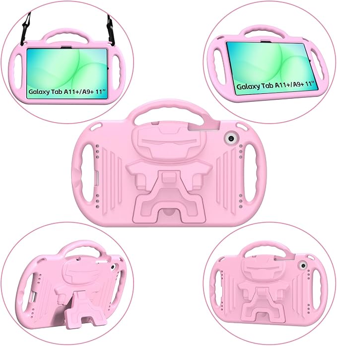 Kids Case for Samsung Galaxy Tab A11+ Plus/A9+ Plus 11 Inch Case with Strap Shockproof Lightweight Handle Stand 2025/2023 Model with Lanyard Black