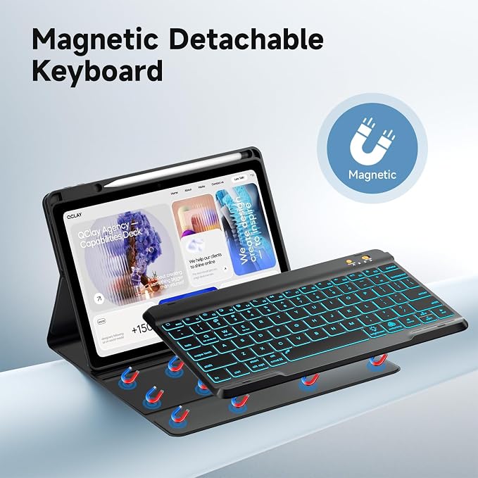 BLUTLOTUS Keyboard case for iPad 9th/8th/7th Generation 10.2 Inch - Backlit Wireless Detachable Folio Keyboard Cover with Pencil Holder for iPad 9th/8th/7th Gen Air 3rd Generation 10.5 Inch