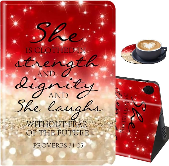 for Samsung Galaxy Tab A8 10.5 2022 Case and Coaster Set Adjustable Stand with Auto Sleep/Wake Shockproof Cover for Samsung Galaxy A8 10.5 Tablet SM-X200/X205/X207 Bible Verse Quotes Psalm 46:10