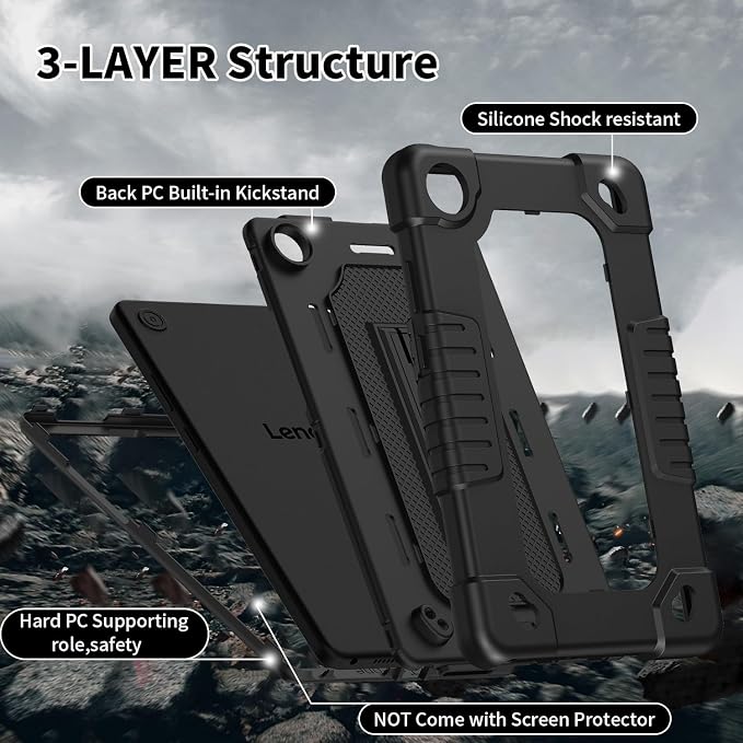 for Lenovo Tab One 8.7 inch Tablet Case Shockproof Hybrid Cover Built in Kickstand Shoulder Strap Hybrid Protective Cover for Lenovo Tab One/K9 TB305FU (2025) 8.7 Tablet (Black)