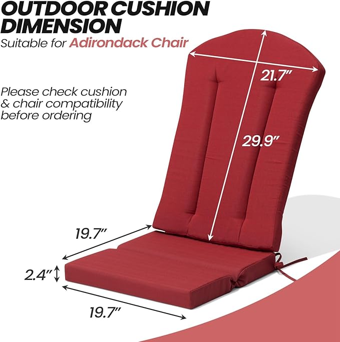 Crestlive Products 50x20 Inch Adirondack Chair Cushions Set of 2 Outdoor Rocking Chair Cushions Water Resistant High Back Patio Replacement Cushions, Chili