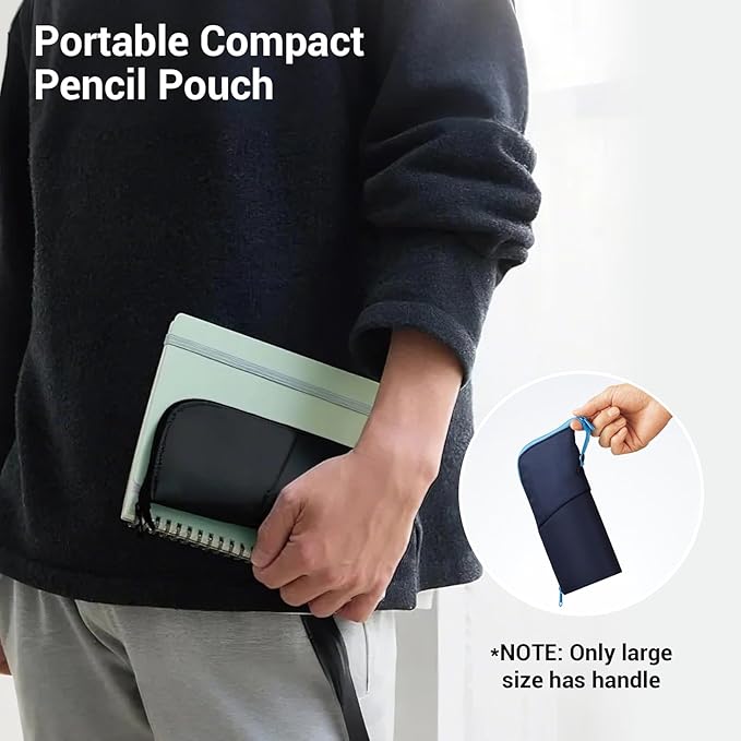 KOKUYO Pencil Case Pouch, Neo Critz Standing Pen Pouch Bag, Foldable Stand up Pencil Holder Organizer, Small Portable Pencil Box for School Office Supplies, Navy x Light Blue, Large Size (F-VBF181-2)