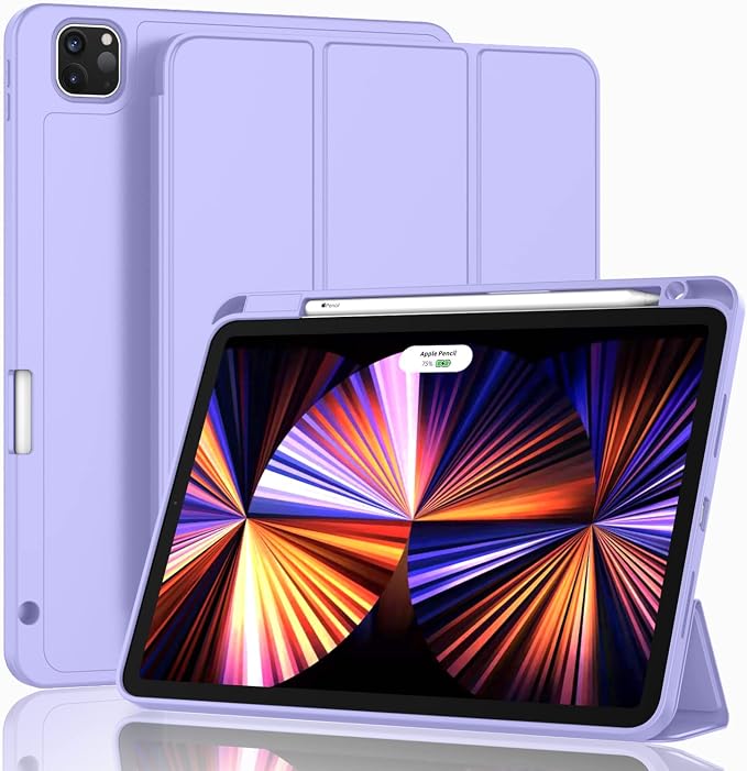 New iPad Pro 11 Inch Case 2022(4th Gen)/2021(3rd Gen)/2020(2nd Gen) with Pencil HolderSmart iPad Case [Support Touch ID and Auto Wake/Sleep] with Auto 2nd Gen Pencil Charging (Deep Pink)