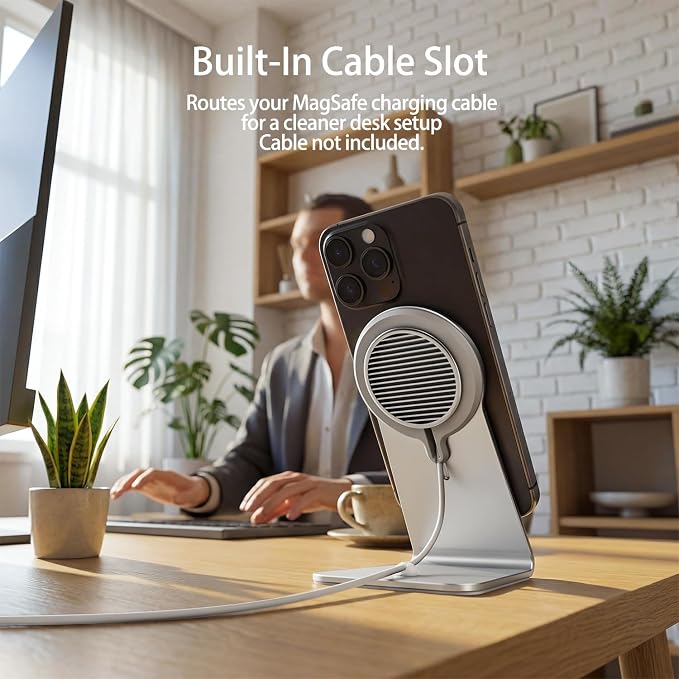 Aluminum Stand Compatible with Apple MagSafe Charger 15W /25W Desktop Charging Dock for iPhone 17/16/15/14/13/12 Portrait and Landscape Viewing Charger Not Included Grey