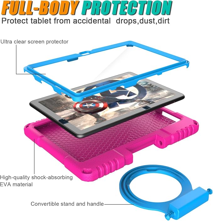 Kids case for 10 inch Tablet Lightweight Shockproof Case with Screen Protector Handle StandBlack