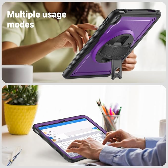 Case for iPad (A16) 11th Generation 11 inch 2025 Lightweight Rugged Dual-Material Design 360° Rotating Adjustable Leather Hand Strap Foldable Kickstand Durable with Full ProtectionBlue