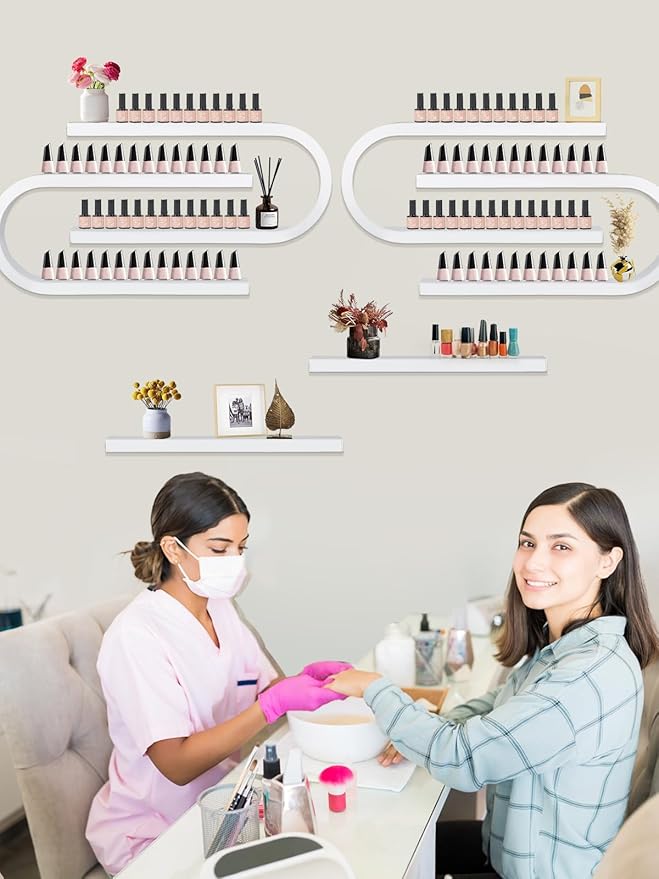 EBANKU 6PCS U Shape Nail Polish Racks Heavy Duty Nail Shelfs for Wall Nail Polish Display Rack Cosmetic Display Cases Nail Polish Organizer Wall Shelf for Home Spa Nail Salon(White)
