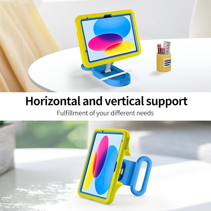 Kids Case for iPad (A16) 11th/10th Gen 10.9'' 2025/2022Adjustable Portrait/Landscape Stand/Drop Proof with HandleChild Friendly Case for iPad Air 11 (M4/M3/M2) 2026/2025/2024 (BlackBlue)