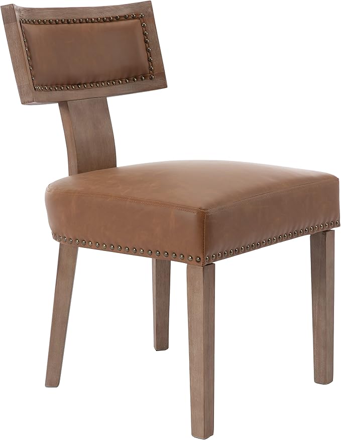 Mid Century Modern Dining Chairs Set of 2 PU Leather Upholstered Kitchen Side Chairs with Nailhead Trim, Modern Kitchen Armless Solid Wood Dining Chairs, Brown
