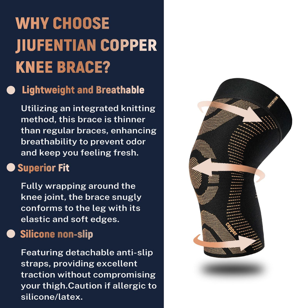 JIUFENTIAN Compression Knee Brace for Women & Men - 2 Pack Copper Knee Brace for Women Running Knee Pain, Sports Workout Knee Braces for Arthritis Pain Relief & Meniscus Tear Acl(2X-Large)