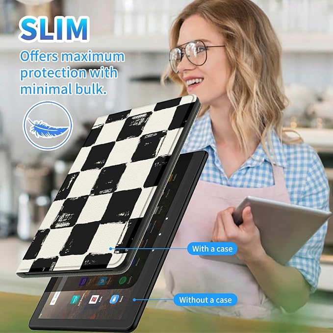 for All-New Kindle Fire HD 10 &amp 10 Plus Tablet (13th/11th Gen 2023/2021 Release) 10.1 + Screen Clean Pad Slim PU Leather Multi-Angle Kickstand Cover with Auto Wake/Sleep Horse with US Flag