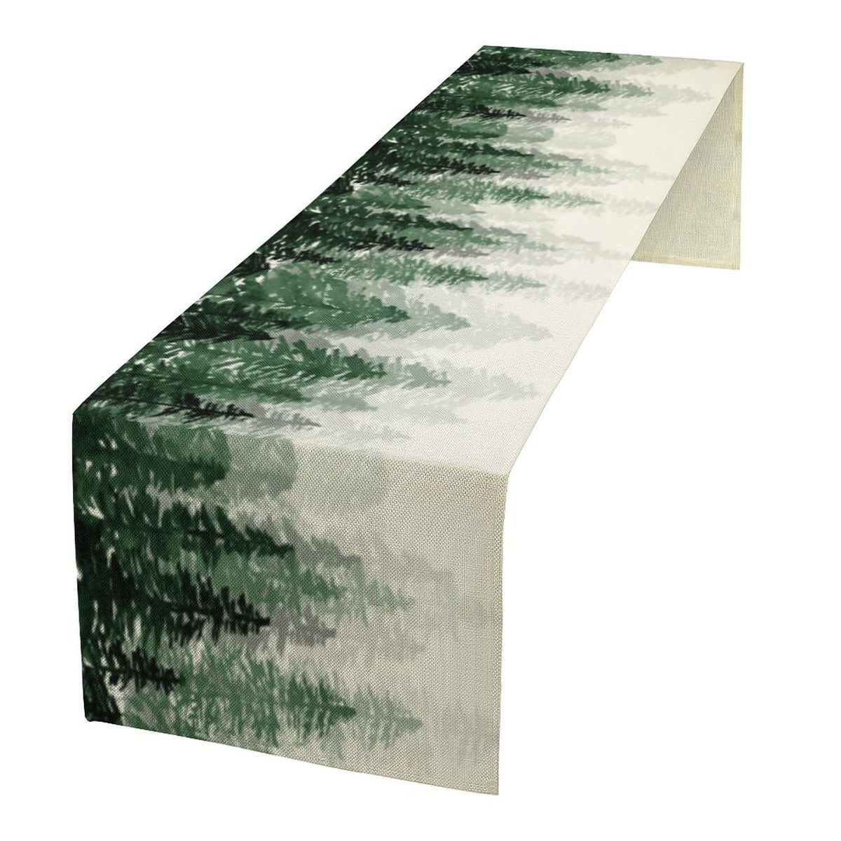Green Forest Pine Trees Table Runner, Woodland Tabletop Scarf Home Kitchen Holiday Decor, Seasonal Farmhouse Rustic Dining Decorations Party Supply 13 X 60 Inch