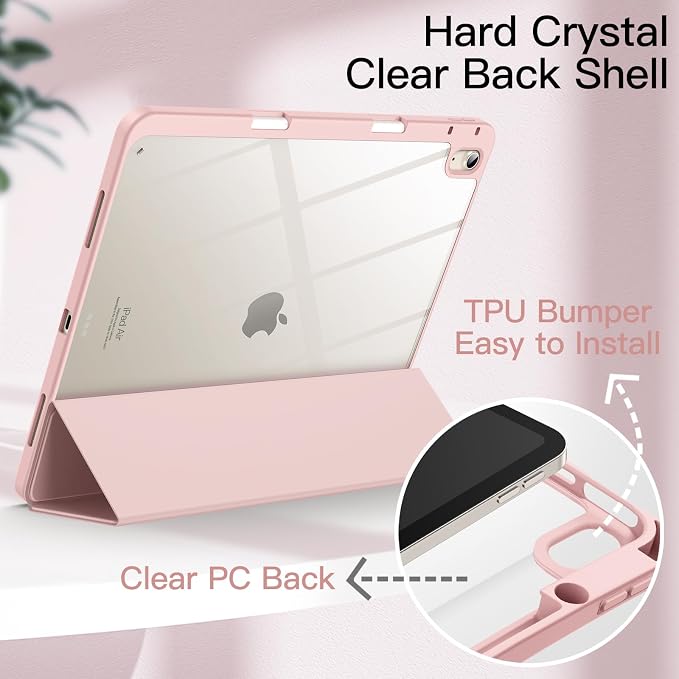 JETech Case for iPad Air 13-Inch M4/M3/M2 (2026/2025/2024) with Pencil Holder Clear Transparent Back Shell Slim Stand Shockproof Tablet Cover Auto Wake/Sleep (Black)