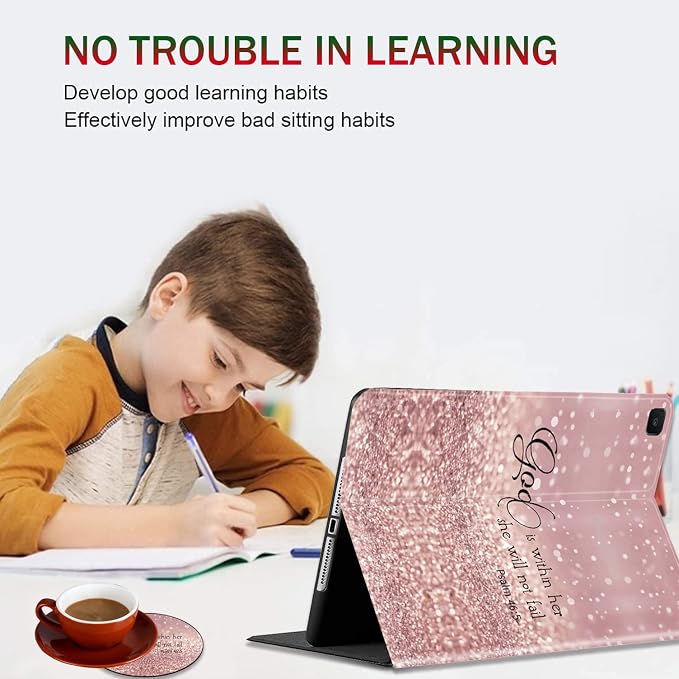 for Samsung Galaxy Tab A8 10.5 2022 Case and Coaster Set Adjustable Stand with Auto Sleep/Wake Shockproof Cover for Samsung Galaxy A8 10.5 Tablet SM-X200/X205/X207 Bible Verse Quotes Psalm 46:10
