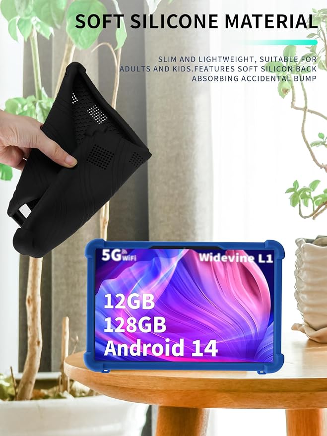 Case for YLEEBG TAB10 10 inch Android 14 TabletsWUNIAK Hollow Back DesignHeat Dissipation Shockproof Lightweight Adjustable Kickstand Silicone Shell&ampKids Friendly Soft CaseBlack
