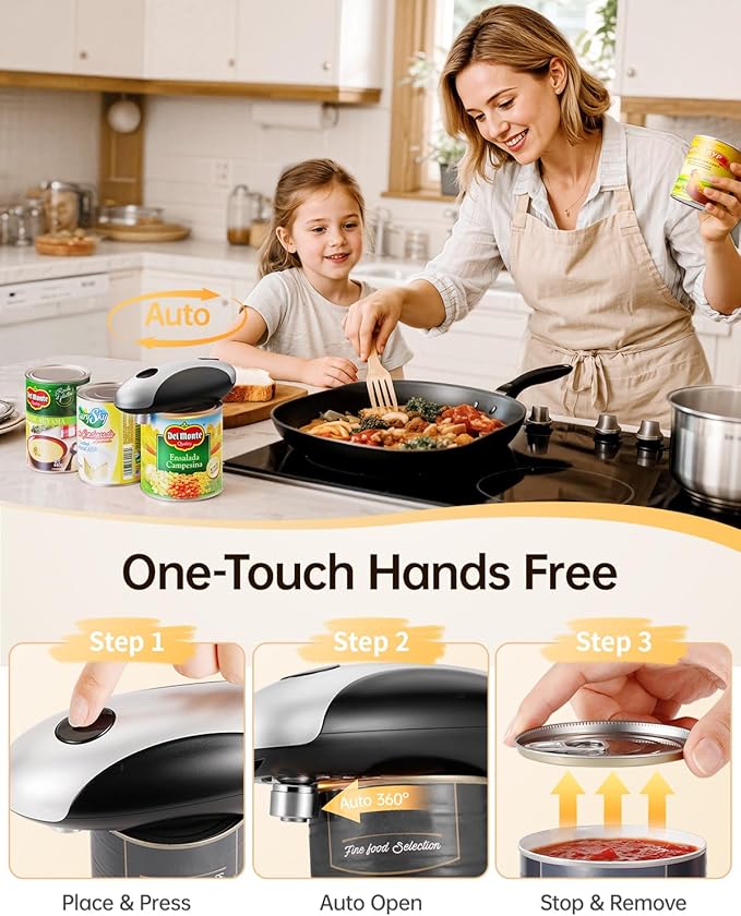 HouseSapp Rechargeable Electric Can Opener - Smooth Edge, One-Touch Automatic Can Opener for Seniors & Arthritis, Hands-Free Can Openers for Kitchen, Type-C Fast Charge, Compact Portable Can Openers