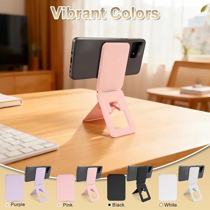 Magnetic Phone Stand Compatible with All Smartphones 17/16/15/14/13/12 Series Slim PU Leather Desk Stand with Angle Adjustment Portable &amp Includes 1 Strong Magnetic Ring for Any Phone(Pink)