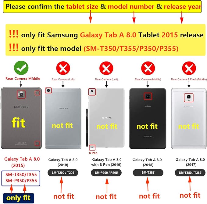 Case for Samsung Galaxy Tab A 8.0 inch Tablet Case 2015 (Model SM-T350/T355/P350/P355) with Pencil Holder [Auto Sleep/Wake] Stand Folio PU Leather Shockproof Cover Magnetic Smart WalletNight
