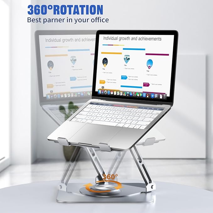 Laptop Stand for Desk, Adjustable Computer Stand with 360° Rotating Base, Ergonomic Laptop Riser for Collaborative Work, Foldable & Portable Laptop Stand, fits for All 10-16" Laptops (Sliver)