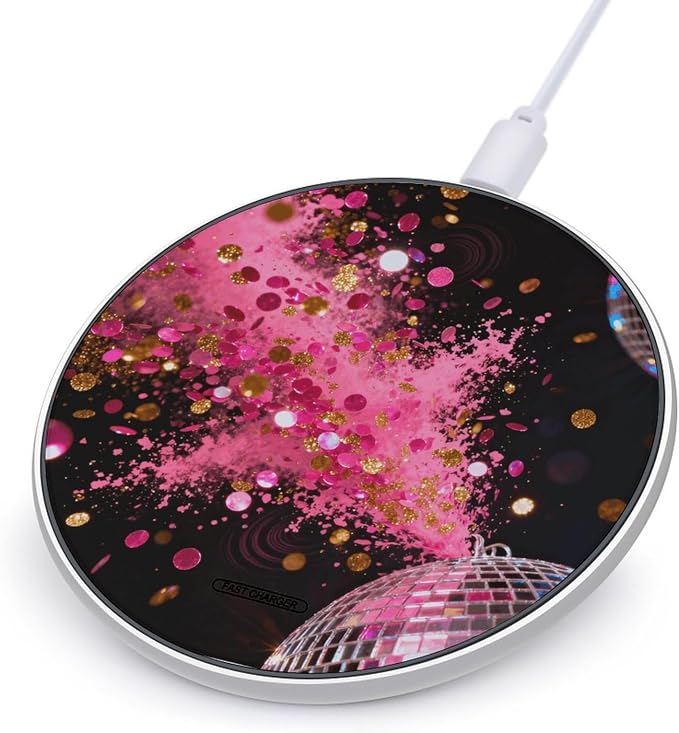 Neon Pink Splatter Wireless Charger with Aluminum Alloy Frame Qi Certified Fast Wireless Charging Pad 10W Charging Station Portable Phone Charger for All Wireless Charging Phone