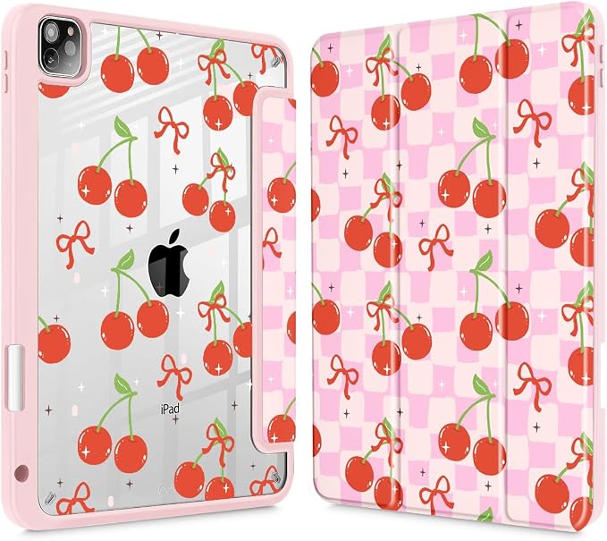 Case for iPad 12.9 Inch (6th/5th/4th/3rd Generation 2022/2021/2020/2018) Pencel Holder + Trifold Support Auto Sleep/Wake Transparent Shockproof Back Cover Abstract Floral SD163