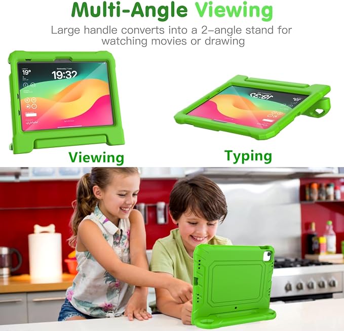 Kids Case for New iPad (A16) 11th Generation 11 inch 2025 iPad 10th Generation 10.9 2022 - Shockproof Handle Bumper Stand Cover with Built-in Screen Protector &amp Pencil Holder Tablet Case (Black)