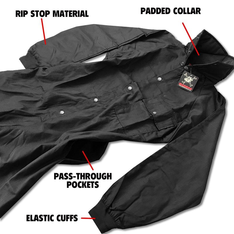 Maddog Durable Ripstop Step-In Coveralls | Full Body Paintball, Airsoft, Mechanic, Outdoor Work Protective Wear Jumpsuit - Tactical Black - Large
