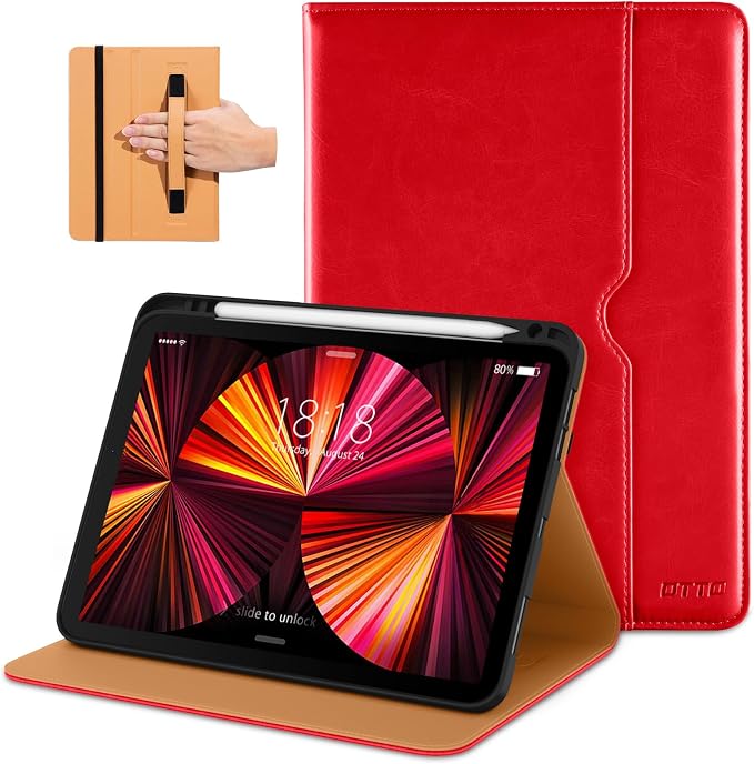 DTTO Case for iPad Pro 11 Inch 4th / 3rd / 2nd / 1st Generation 2022/2021/2020/2018Premium PU Leather Folio Stand Cover with Hand Strap Auto Wake/SleepMultiple Viewing Angles Black