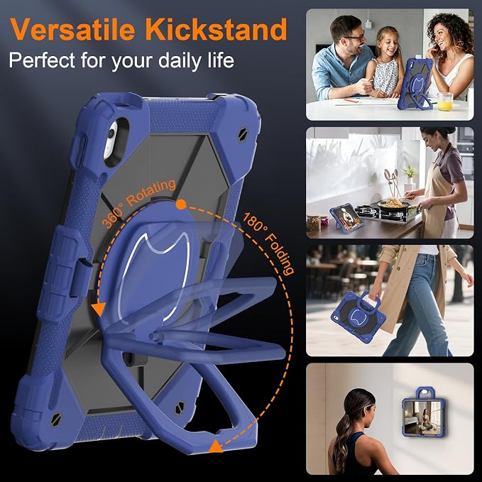 Case for iPad A16 11th/10th Generation 11/10.9 Inch 2025/2022 Dinines Full-Body Drop Protection Shockproof iPad a16 Case with Screen Protector 360° Rotating Stand Shoulder Strap Pencil Holder Black