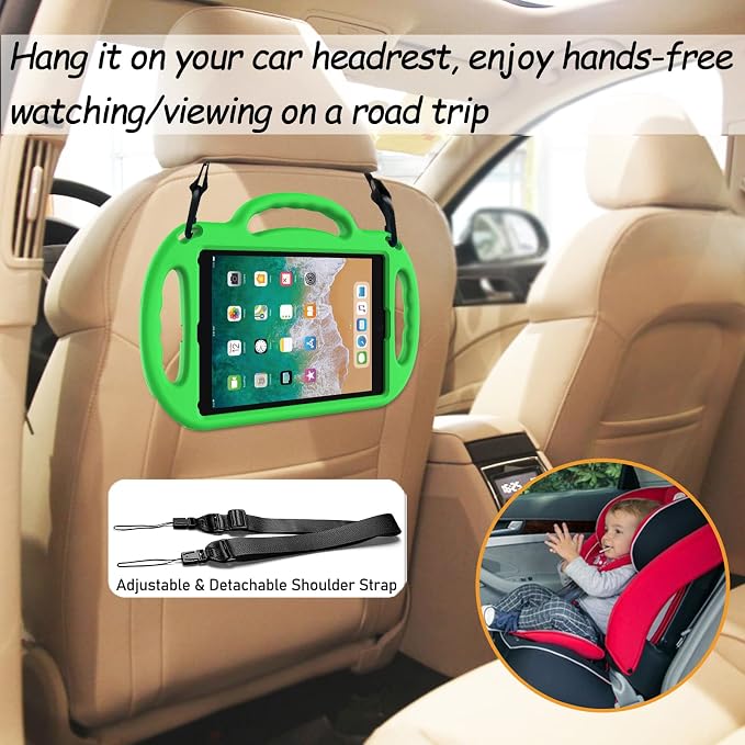 LTROP Kids Case for iPad 5th/6th Generation (2017/2018) &amp Air 2 Shoulder Strap Handle Stand Shockproof Bumper Cute Kid Case for iPad 9.7 Inch Black