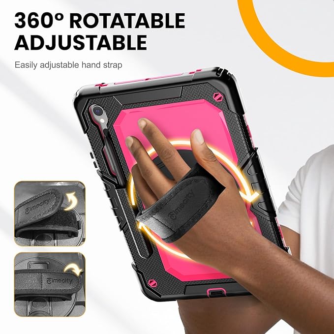 Timecity Case for Samsung Galaxy Tab S10 FE/ S9 FE 5G 10.9 Inch/ S9 11 Inch - Heavy Duty Protective Cover with Screen Protector, Rotating Stand, Shoulder Strap & S Pen Holder | Kids-Friendly, Rose