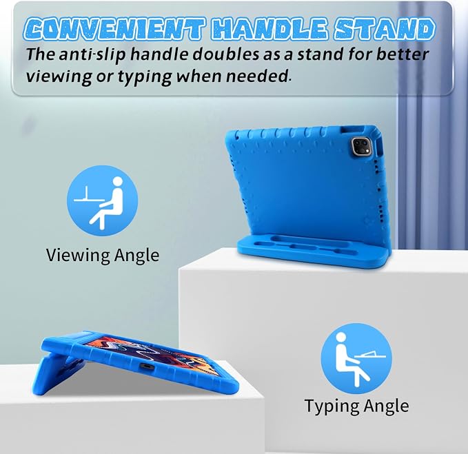 Heavy Duty Kids Case for iPad 10th/11th(A16) Pencil Holder Stand | Rugged Protection Cover for 11/10.9-inch iPad 2025/2022 Lightweight EVA Foam Anti-slip for Home School Travel Blue