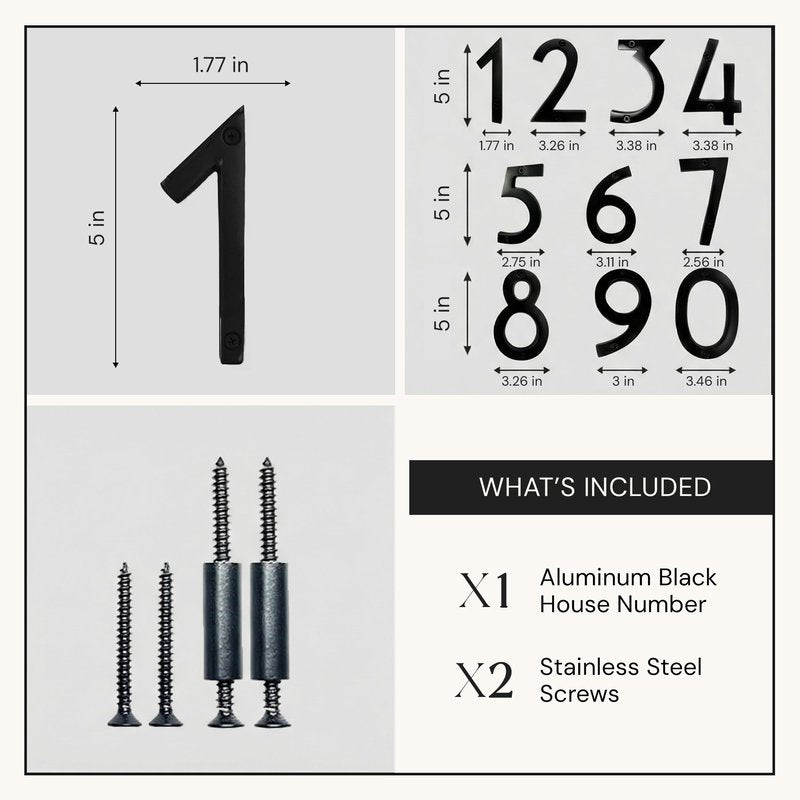 NACH Floating House Numbers, 5 inch Aluminum Black House Numbers for Outside - Number 1, Door Numbers with Mounting Hardware
