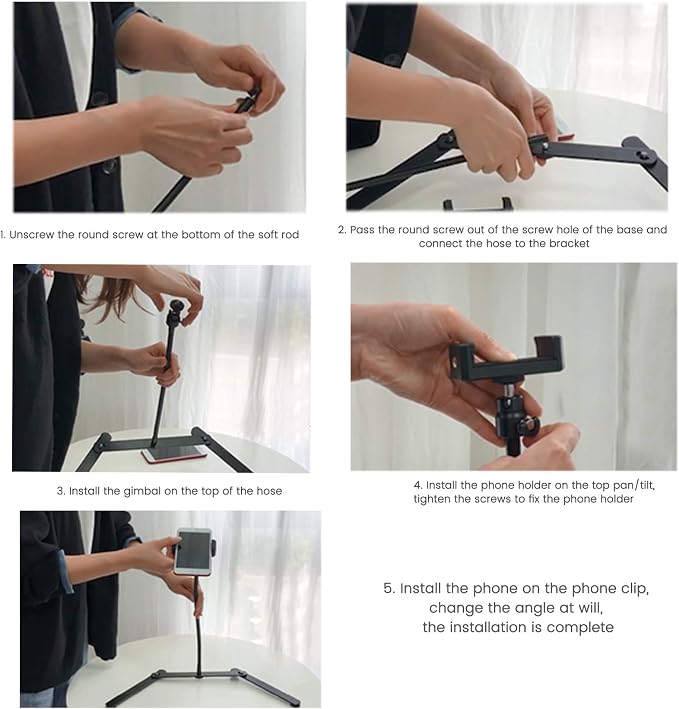 Ajustable Tripod with Cellphone Holder Overhead Phone Mount Table Top Teaching Online Stand for Live Streaming and Online Video and Food Crafting Demo Drawing Sketching Recording