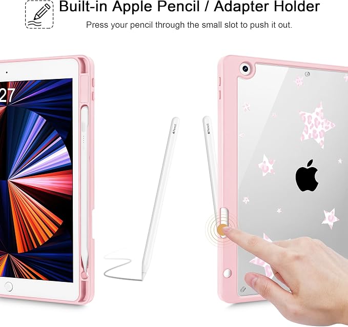 Tuiklol for iPad 10.2 inch 9th / 8th / 7th Gen 2021 2020 2019 Release Case | Built in Pencil Holder - TPU Protection Trifold Stand Stand Clear Back Tablet Cover With Auto Wake/Sleep Blue berries