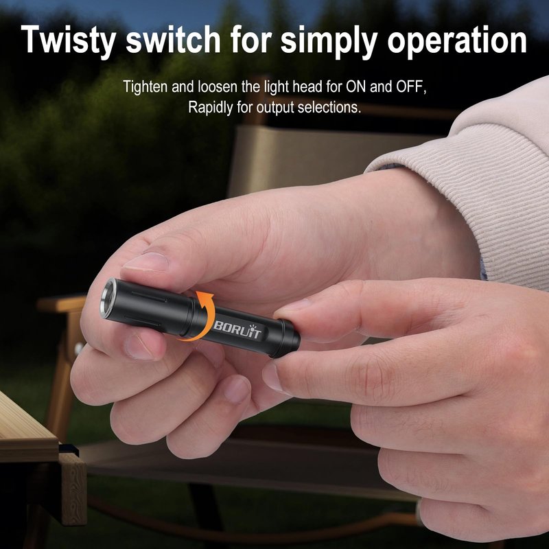 BORUIT RJ11 Small Keychain Flashlight, Mini Compack EDC Flashlights AAA Battery Powered, Single Model Lightweight Pocket Led Light for Home Travel Emergency Walking