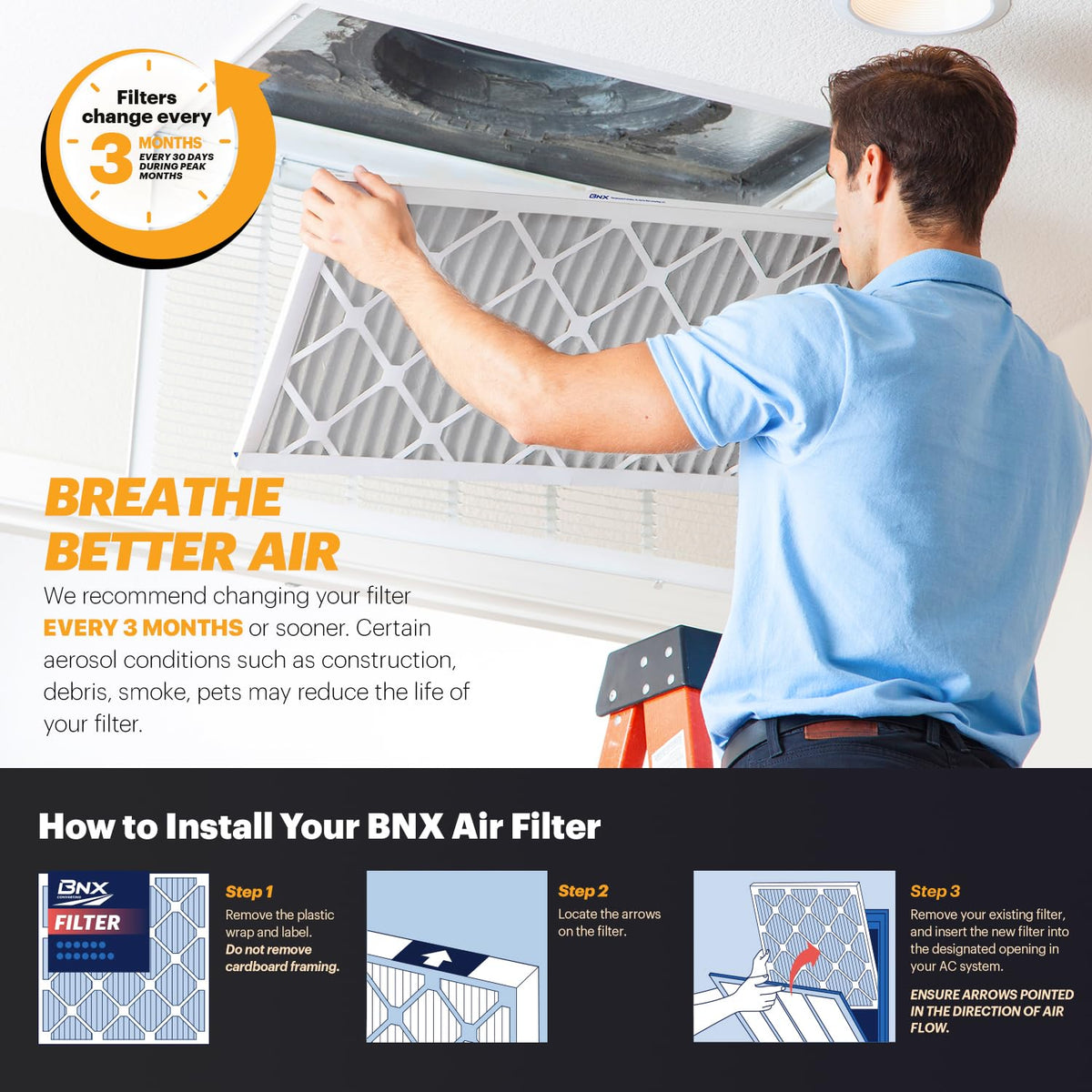 BNX TruFilter 14x14x1 Air Filter MERV 11 (6-Pack) - MADE IN USA - Allergen Defense Electrostatic Pleated Air Conditioner HVAC AC Furnace Filters for Allergies, Dust, Pet, Smoke, Allergy MPR 1200 FPR 7
