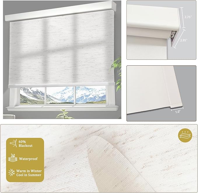 COOLWINDS Motorized Blinds with Remote Cordless Automatic Motorized Shades Custom Blinds for Windows Smart Curtains Compatible with Alexa Google Home(Light Filtering Linen Sandy Beach,W43 x H72in)