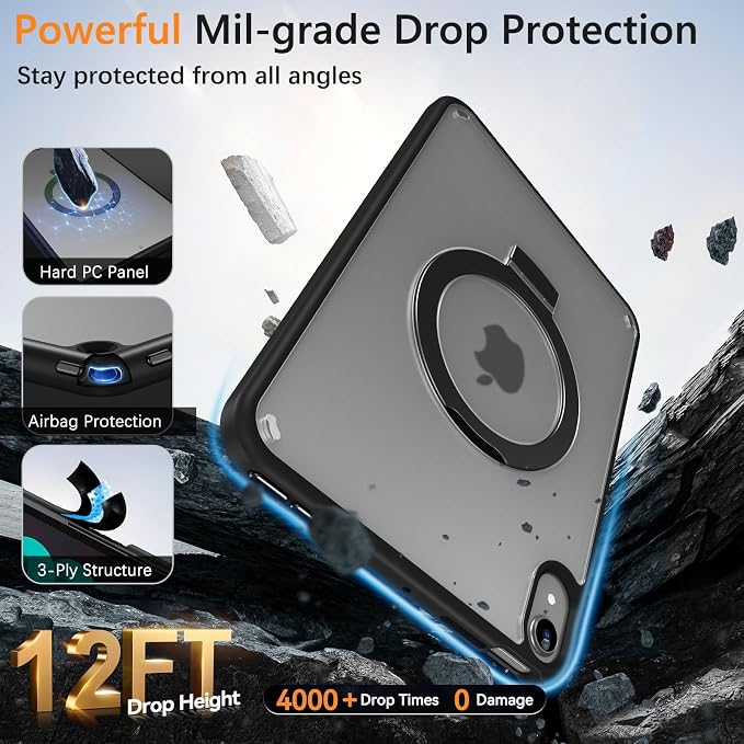 VENINGO Case for iPad mini 7 (A17 Pro) 2024/iPad Mini 6 2021 8.3 InchMatte Slim Thin with Foldable Kickstand RingNot-Yellowing Anti-Scratch Shockproof Protective Tablet CoverBlack