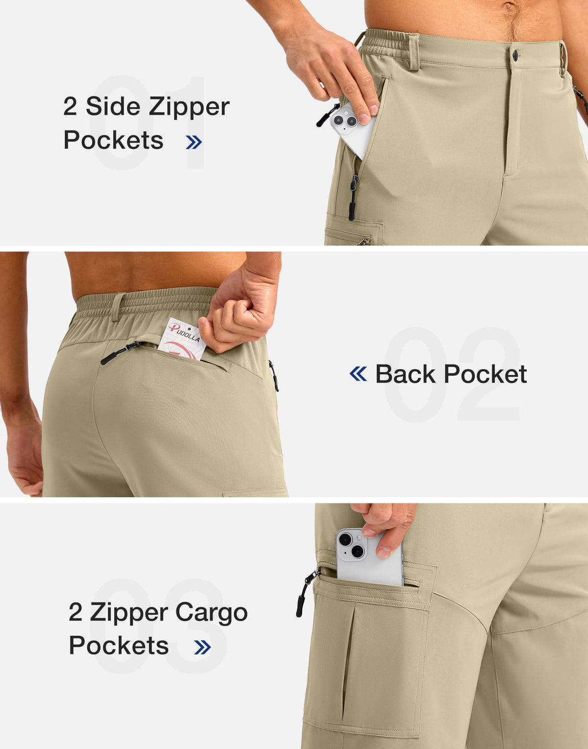 Pudolla Men's Hiking Shorts 11" Lightweight Cargo Work Shorts for Men Summer Travel Golf Casual Outdoor with 5 Pockets(Khaki X-Large)
